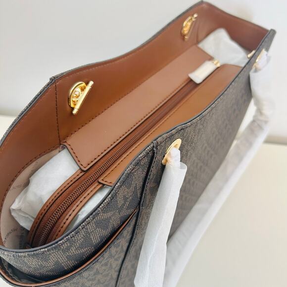 Michael Kors Purse jet set travel large chain tote shoulder bag brown MK - Picture 4 of 9